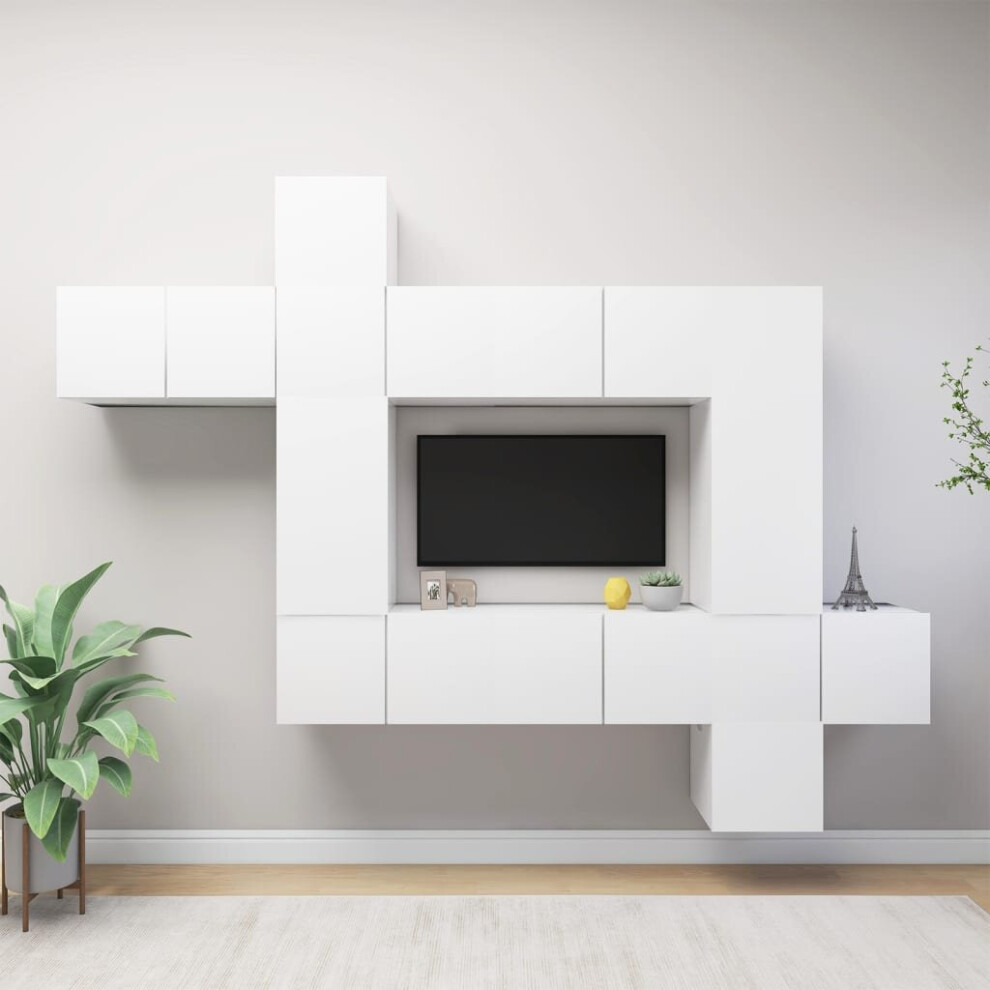 vidaXL TV Cabinet Set 10 Piece White Engineered Wood Hanging TV Hifi Cabinet