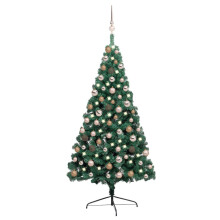 vidaXL Artificial Half Pre-lit Christmas Tree with Ball Set Xmas Tree Green
