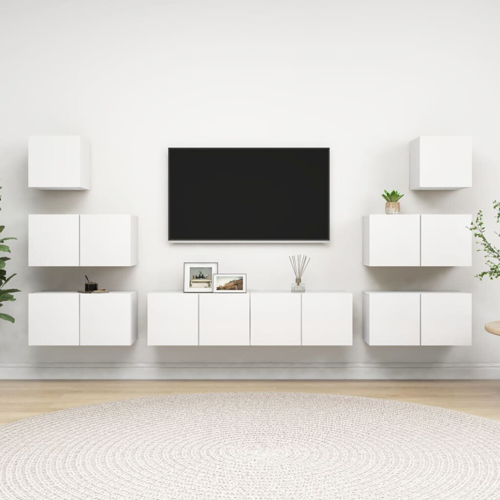vidaXL TV Cabinet Set 8 Piece White Engineered Wood Hanging TV Hifi Cabinet