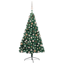 vidaXL Artificial Half Pre-lit Christmas Tree with Ball Set Xmas Tree Green
