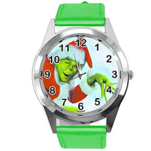 TAPORT Green Leather Round Quartz Watch for Christmas Fans E2