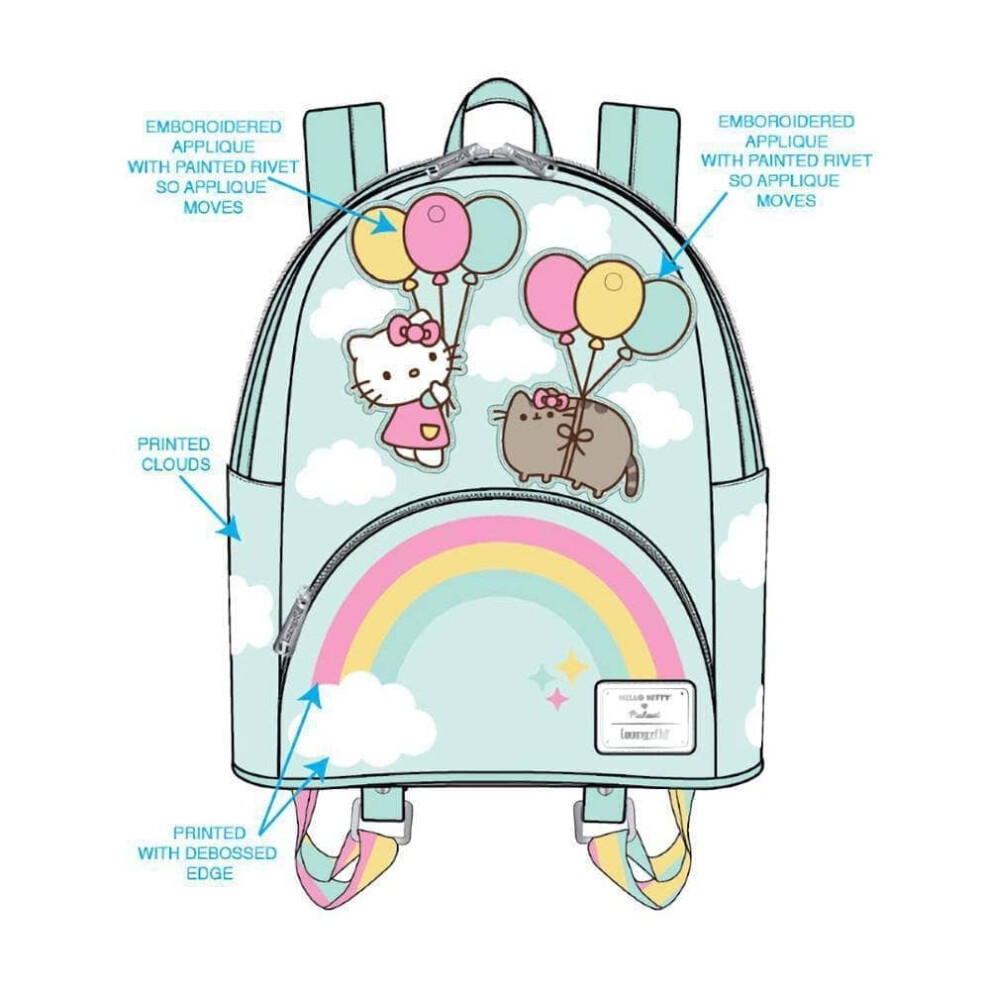 Pusheen X Hello Kitty Balloons and Rainbow Loungefly Mini Backpack