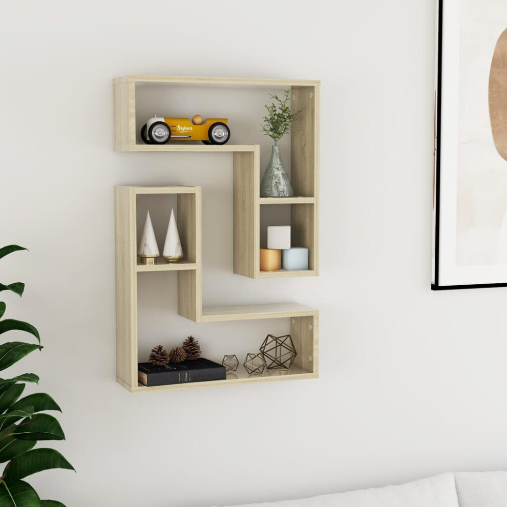 vidaXL 2x Wall Shelf Sonoma Oak Engineered Wood Wall-Mounted Hanging Shelf Set
