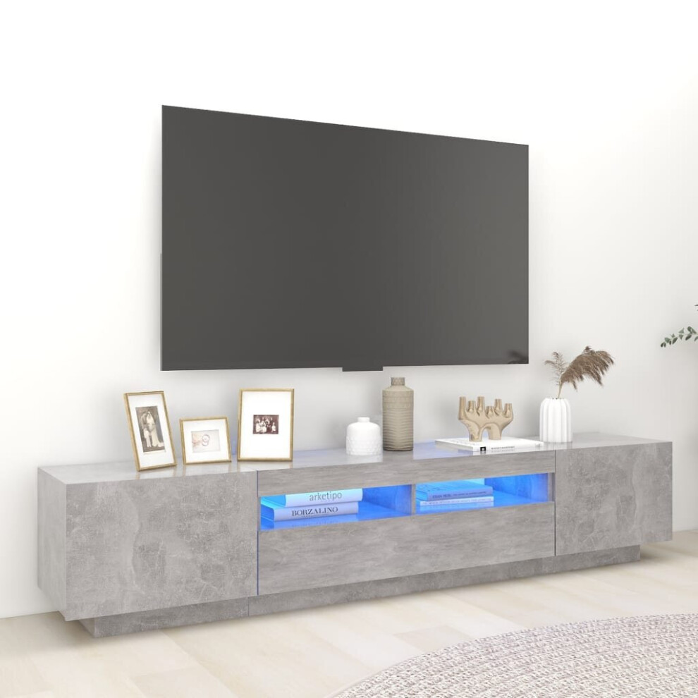 vidaXL TV Cabinet with LED Lights Concrete Grey 200x35x40 cm TV Stand Hifi Set