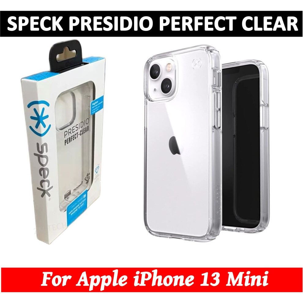 Speck Presidio Perfect Clear Case [ For Apple iPhone 13 Mini ] Antimicrobial Cover