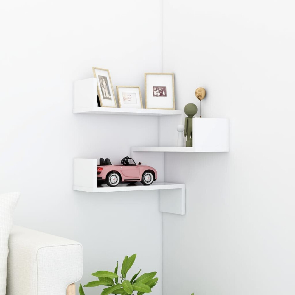 vidaXL Wall Corner Shelf White Chipboard Home Wall-Mounted Hanging Shelf Unit