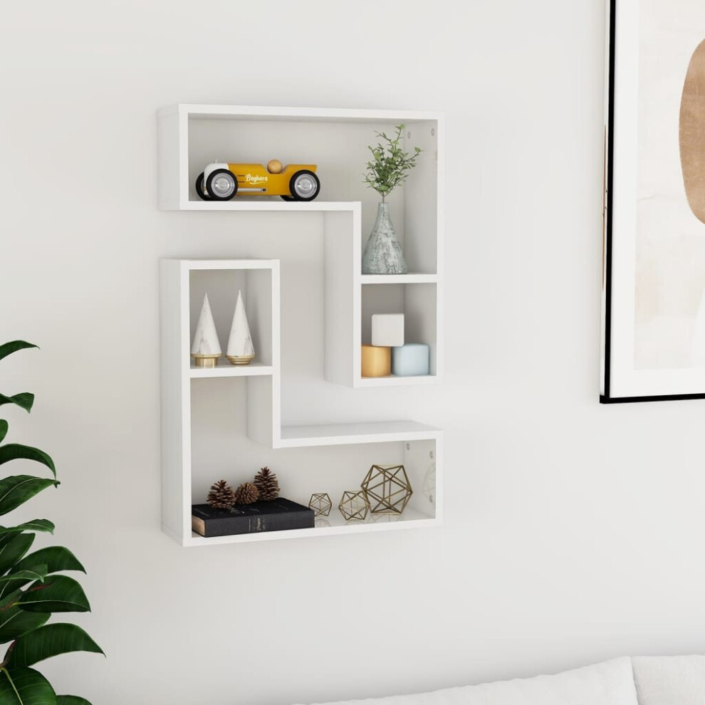 vidaXL 2x Wall Shelves High Gloss White Chipboard Wall-Mounted Hanging Shelf