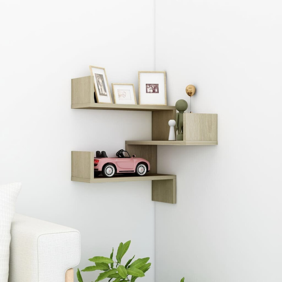 vidaXL Wall Corner Shelf Sonoma Oak Chipboard Home Wall-Mounted Hanging Shelf