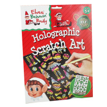 (Elves Holographic Scratch Art Set) Christmas Elf Kids Activity Art Colouring Stickers Drawing Book Crayons Pencils