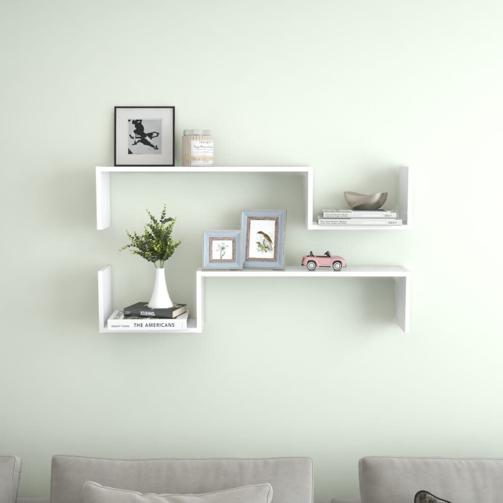 vidaXL 2x Wall Shelves White Chipboard Home Wall-Mounted Hanging Shelf Set