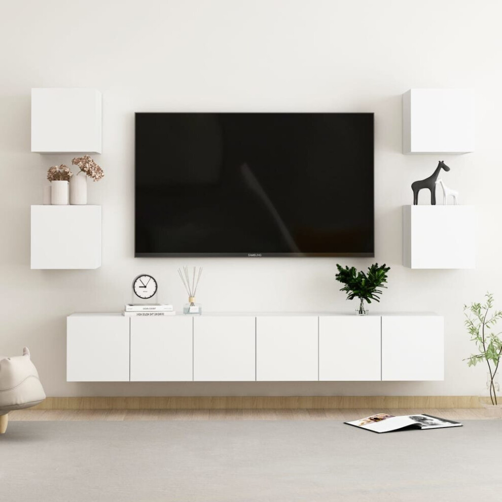 vidaXL TV Cabinet Set 7 Piece White Engineered Wood Furniture TV Stand Cabinet