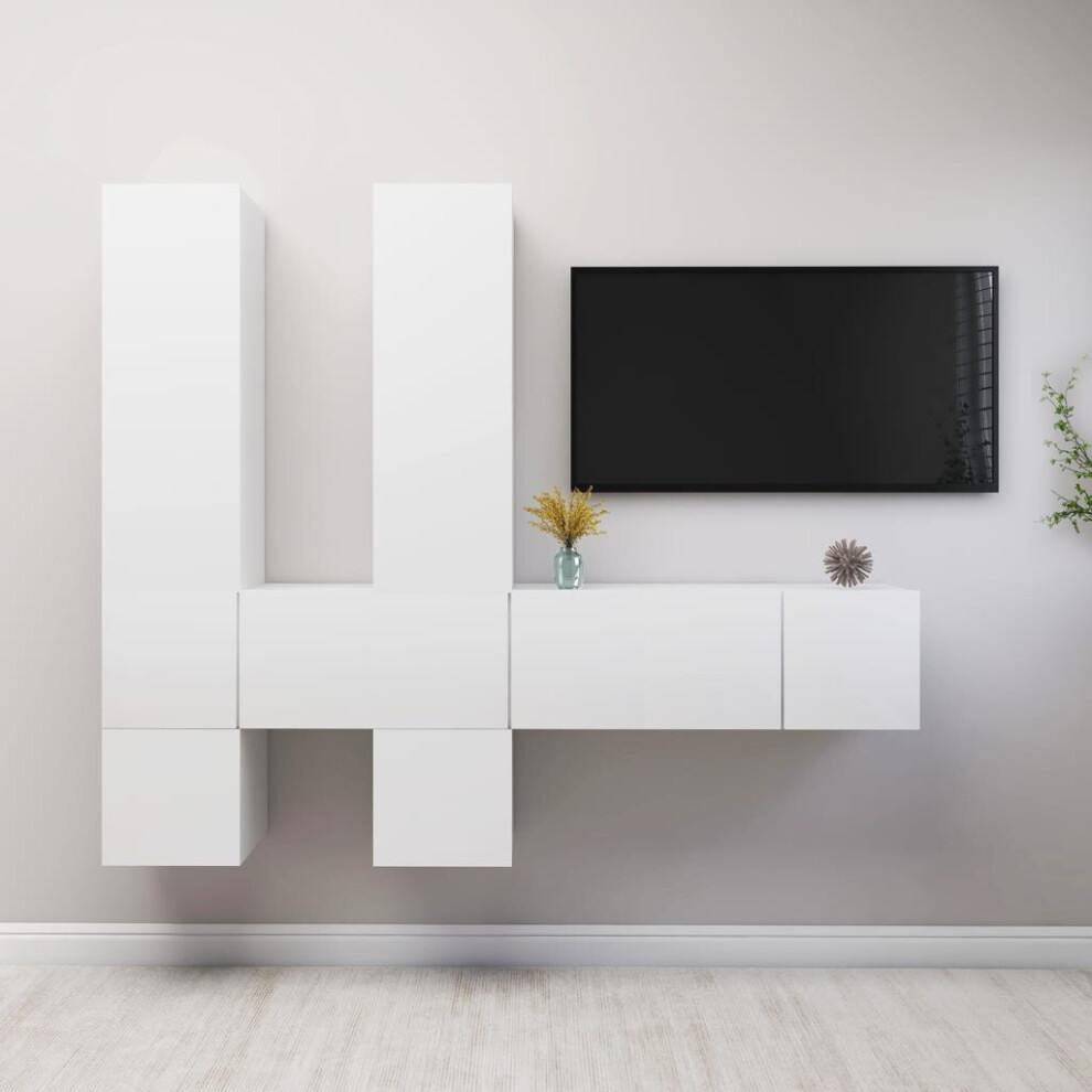 vidaXL TV Cabinet Set 7 Piece White Engineered Wood Furniture TV Stand Cabinet