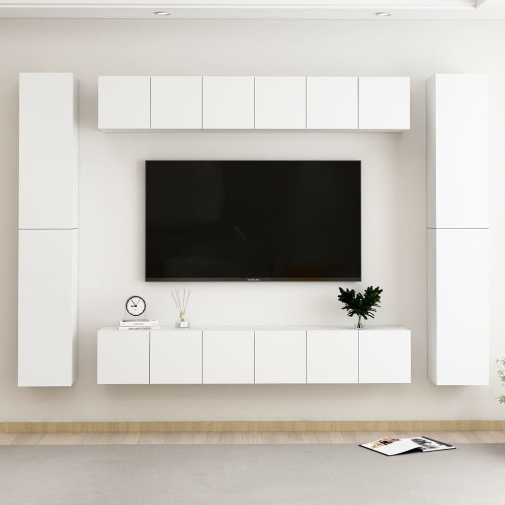 vidaXL TV Cabinet Set 10 Piece White Engineered Wood Furniture TV Stand Unit