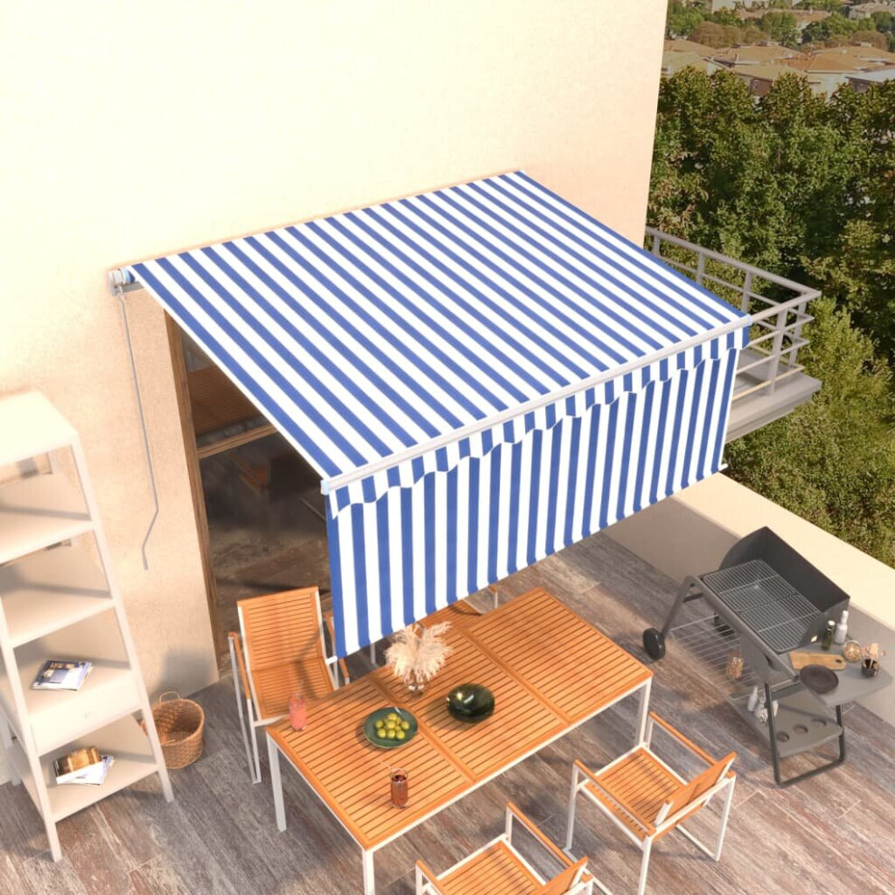 vidaXL Manual Retractable Awning with Blind 3.5x2.5m Blue&White Patio Awning