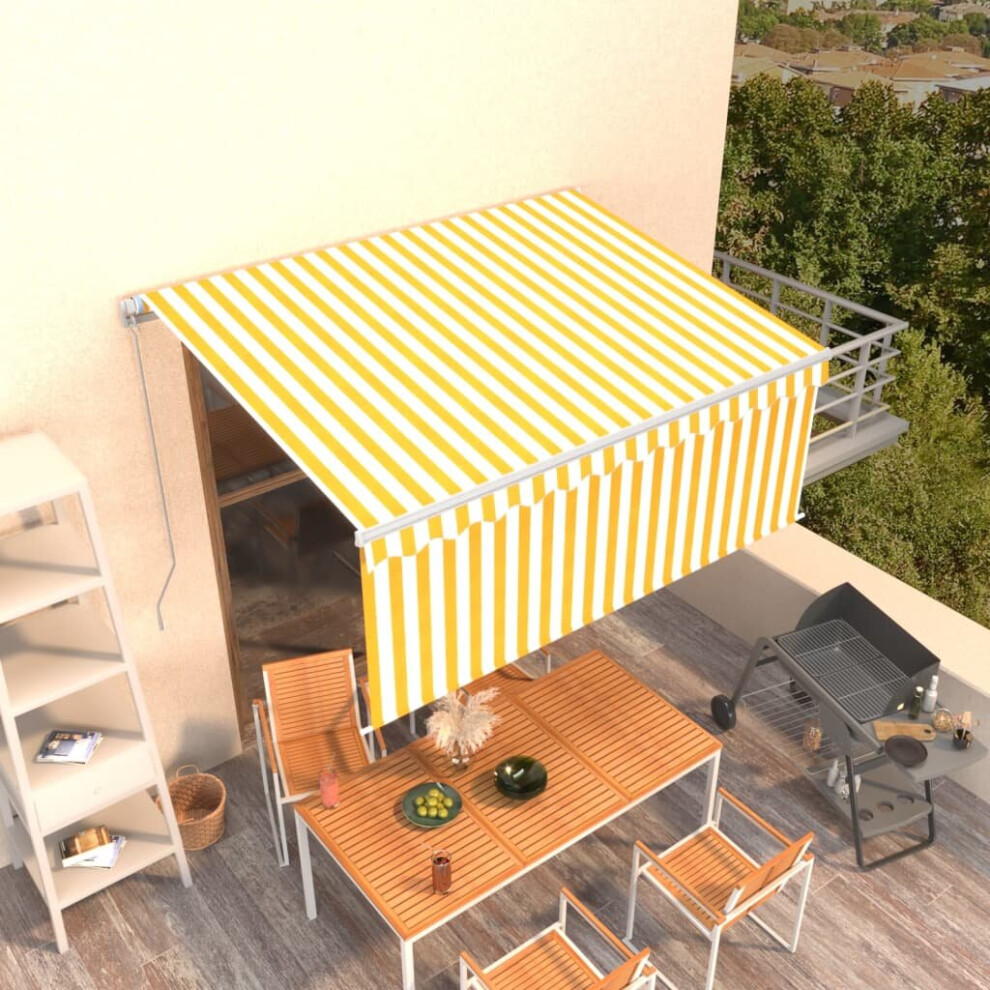 vidaXL Manual Retractable Awning with Blind 3.5x2.5m Yellow&White Patio Awning