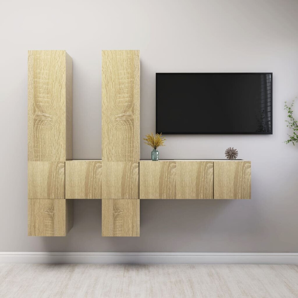 vidaXL TV Cabinet Set 7 Piece Sonoma Oak Engineered Wood Hanging TV Stand
