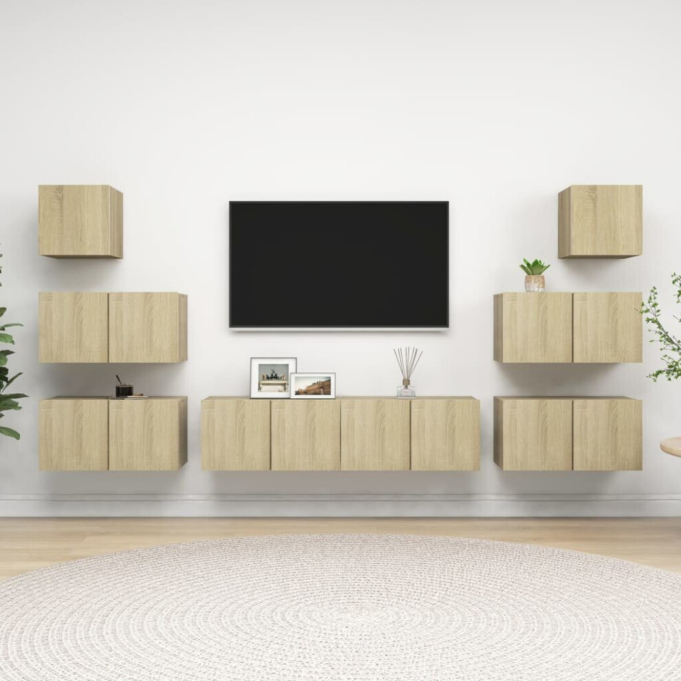 vidaXL TV Cabinet Set 8 Piece Sonoma Oak Engineered Wood Hanging TV Cabinet