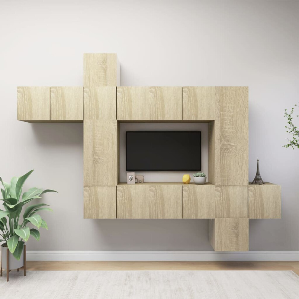 vidaXL TV Cabinet Set 10 Piece Sonoma Oak Engineered Wood Hanging TV Cabinet
