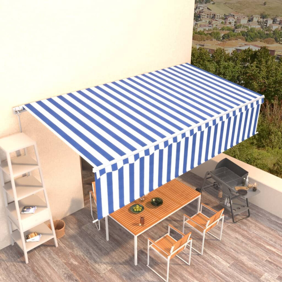 vidaXL Manual Retractable Awning with Blind 6x3m Blue&White Outdoor Awning