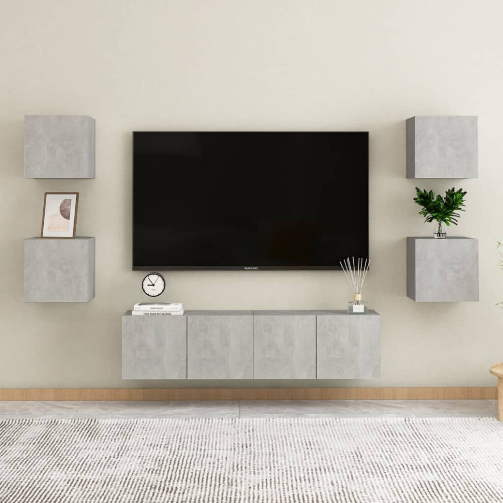 vidaXL TV Cabinet Set 6 Piece Concrete Grey Chipboard Home Furniture TV Stand