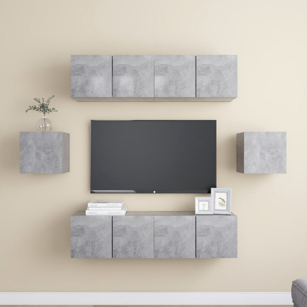 vidaXL TV Cabinet Set 6 Piece Concrete Grey Chipboard Furniture TV Hifi Set