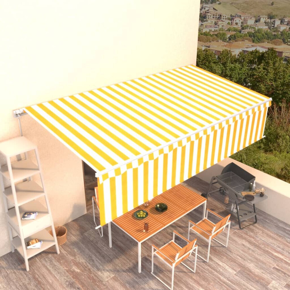 vidaXL Manual Retractable Awning with Blind 6x3m Yellow&White Outdoor Awning