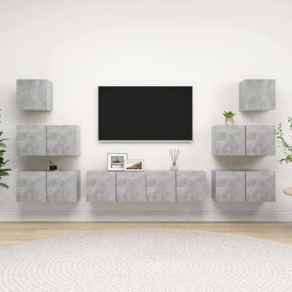vidaXL TV Cabinet Set 8 Piece Concrete Grey Engineered Wood Hanging TV Cabinet
