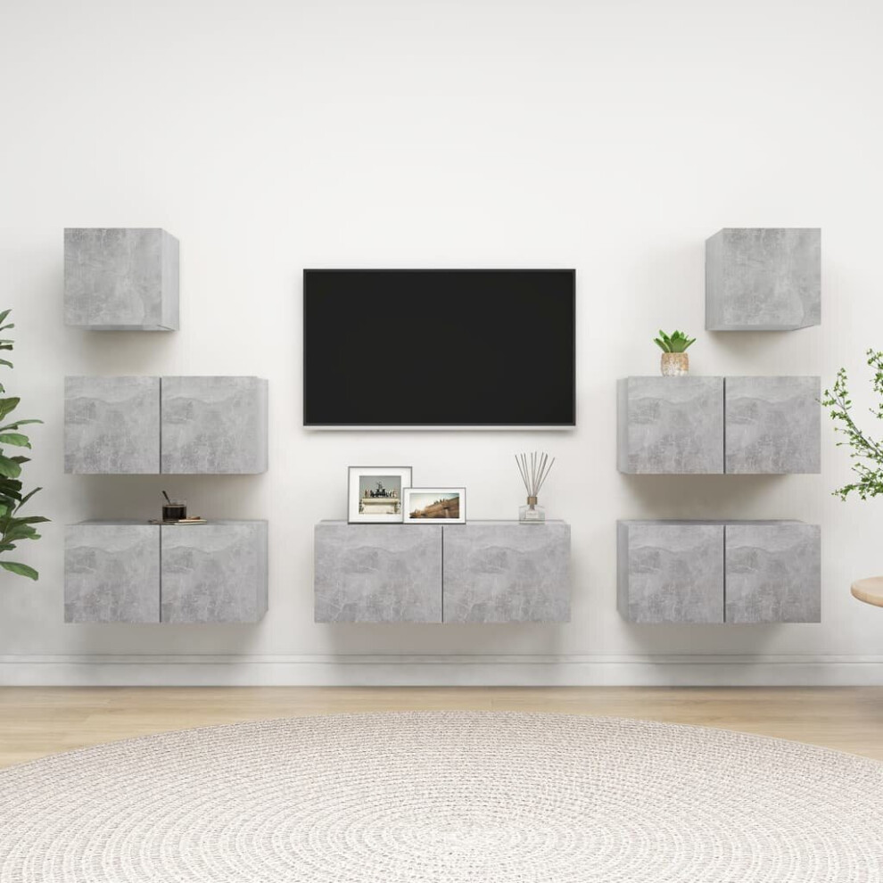 vidaXL TV Cabinet Set 7 Piece Concrete Grey Engineered Wood Hanging TV Cabinet