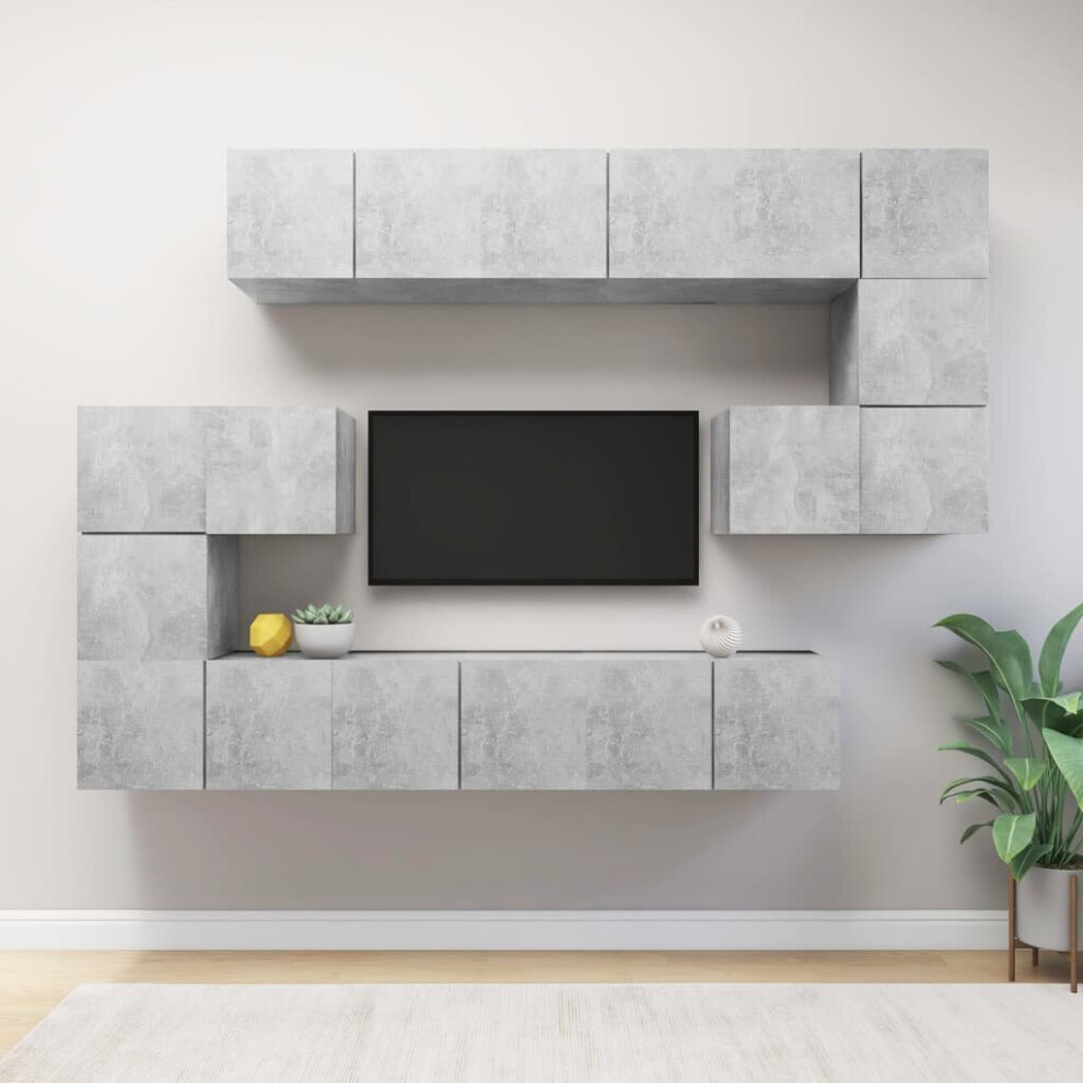 vidaXL TV Cabinet Set 10 Piece Concrete Grey Chipboard Furniture TV Hifi Set