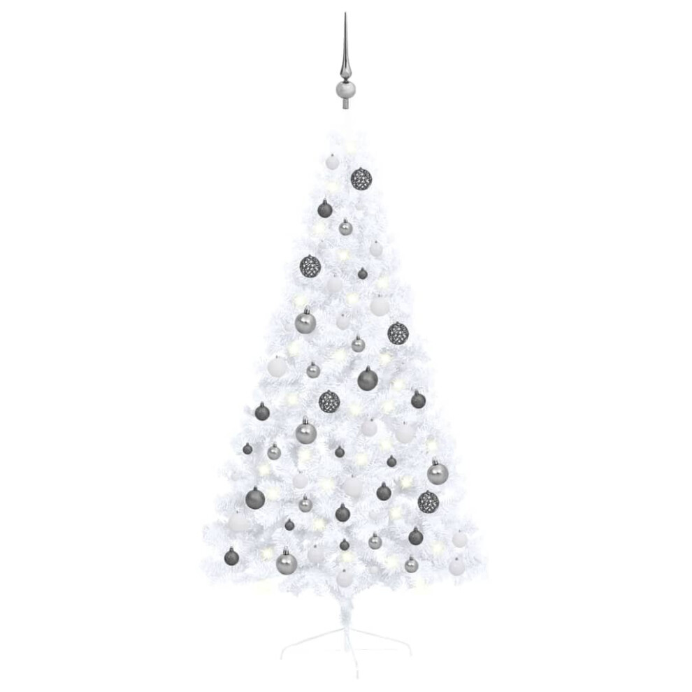 vidaXL Artificial Half Pre-lit Christmas Tree with Ball Set Xmas Tree White