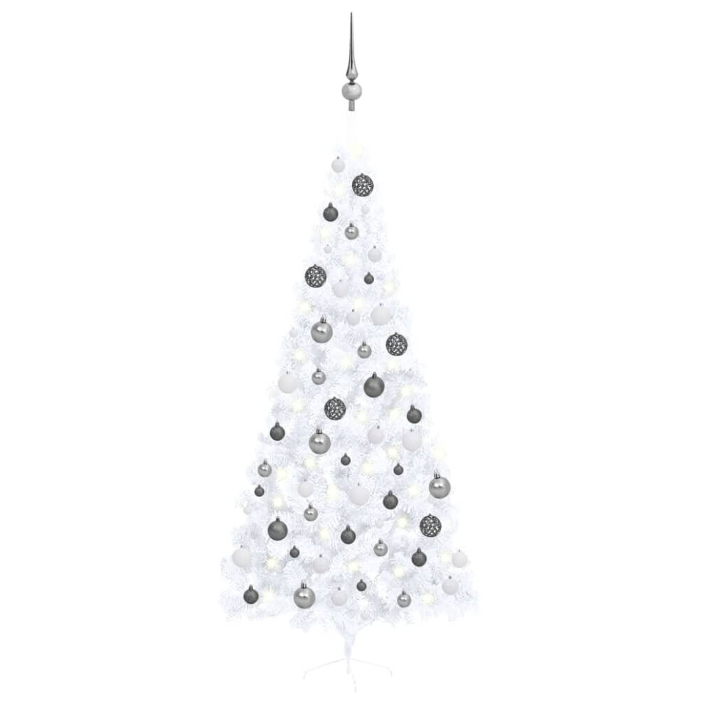 vidaXL Artificial Half Pre-lit Christmas Tree with Ball Set Xmas Tree White