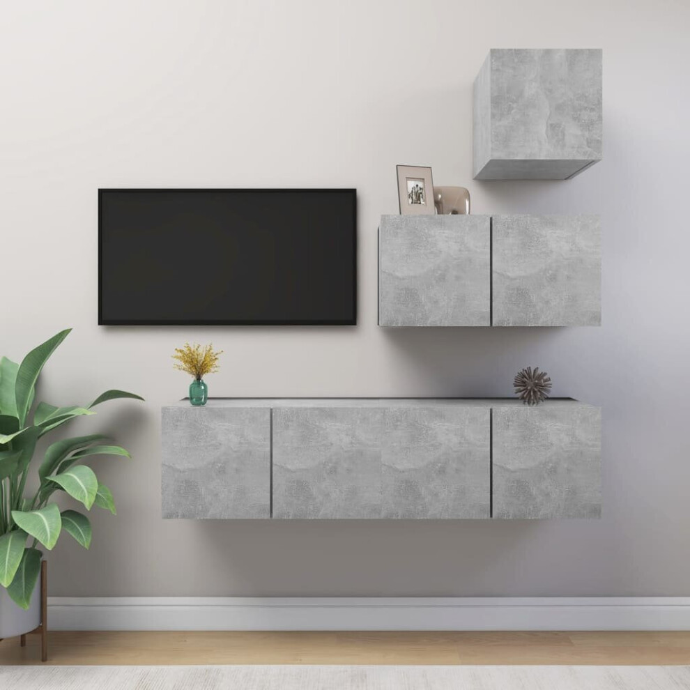 vidaXL TV Cabinet Set 4 Piece Concrete Grey Engineered Wood Hanging TV Cabinet