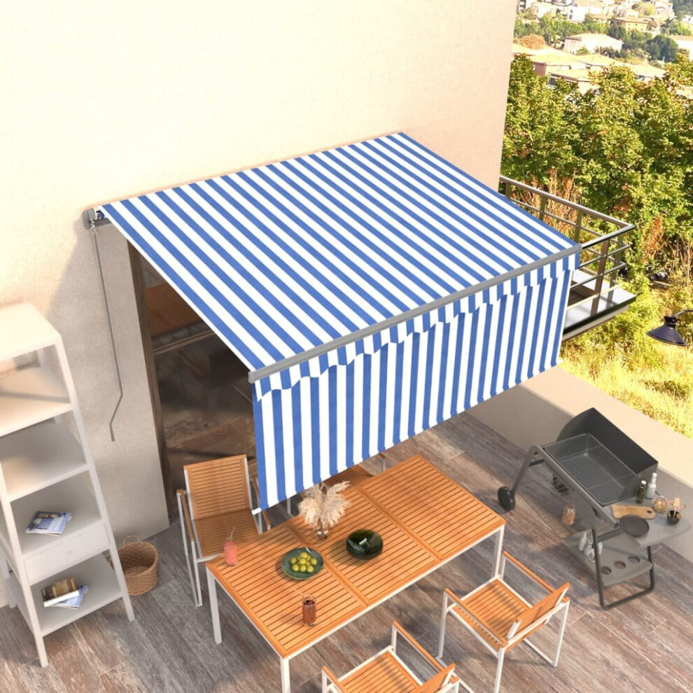 Vidaxl Manual Retractable Awning With Blind 3.5X2.5m & Outdoor Awning Blue/White
