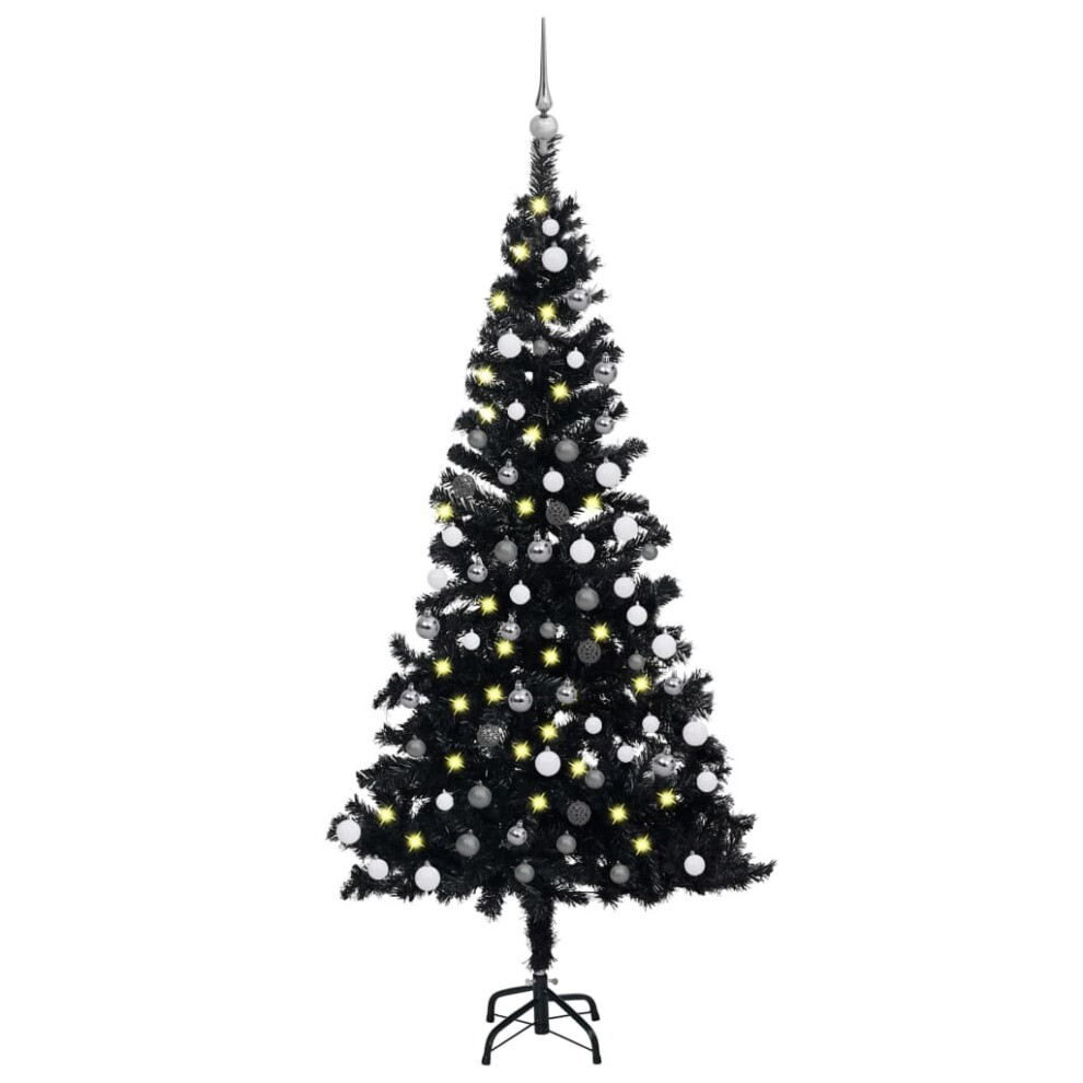 vidaXL Artificial Pre-lit Christmas Tree with Ball Set Xmas Tree Black PVC