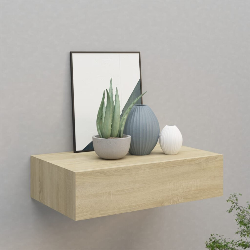 vidaXL Wall-mounted Drawer Shelf Oak MDF Wall Cabinet Floating Shelf Unit