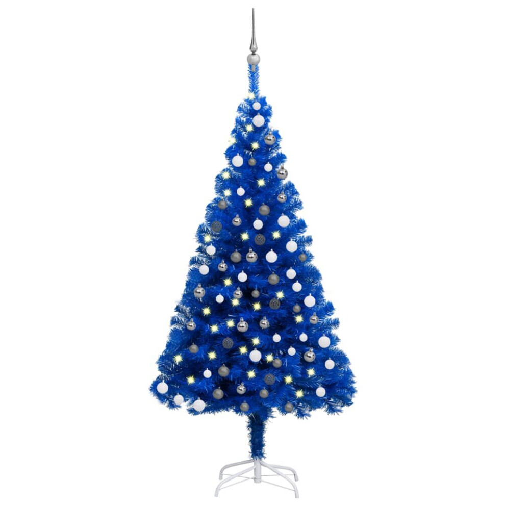 vidaXL Artificial Pre-lit Christmas Tree with Ball Set Xmas Tree Blue PVC