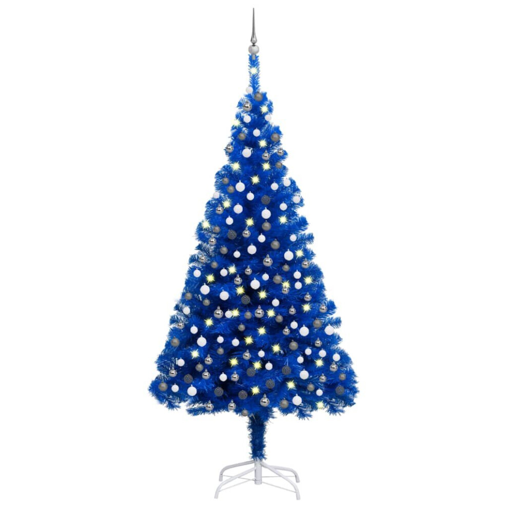 vidaXL Artificial Pre-lit Christmas Tree with Ball Set Xmas Tree Blue PVC