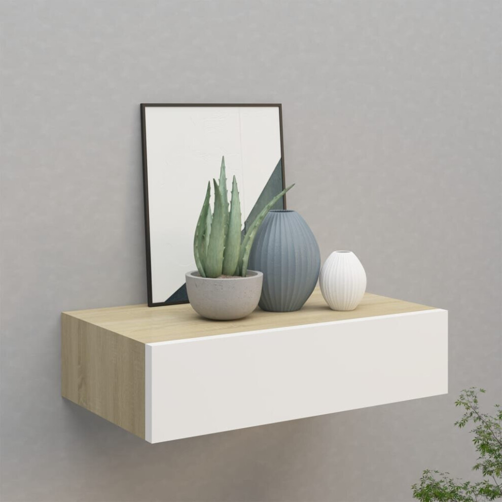 vidaXL Wall-mounted Drawer Shelf Oak and White MDF Wall CabinetFloating Shelf