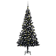 vidaXL Artificial Pre-lit Christmas Tree with Ball Set Xmas Tree Black PVC