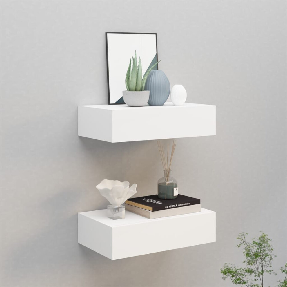 vidaXL 2x Wall-mounted Drawer Shelves White MDF Wall CabinetFloating Shelf