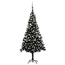 vidaXL Artificial Pre-lit Christmas Tree with Ball Set Xmas Tree Black PVC