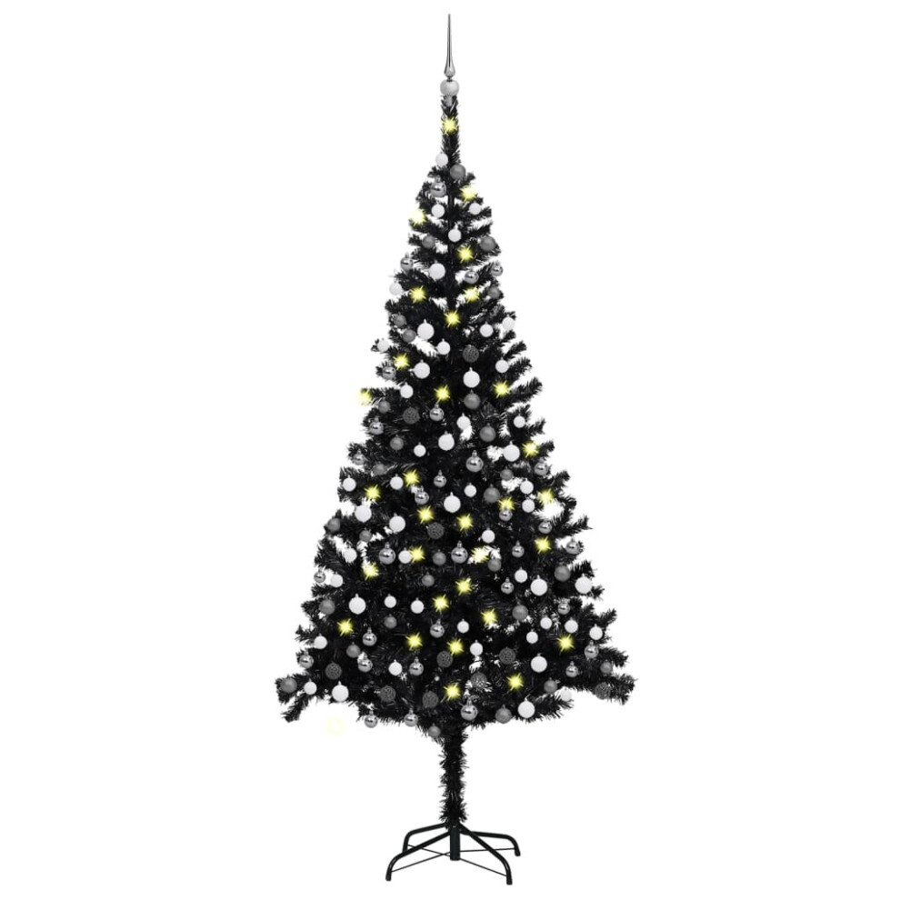 Vidaxl Artificial Pre-Lit Christmas Tree With Ball Set Xmas Tree Black Pvc