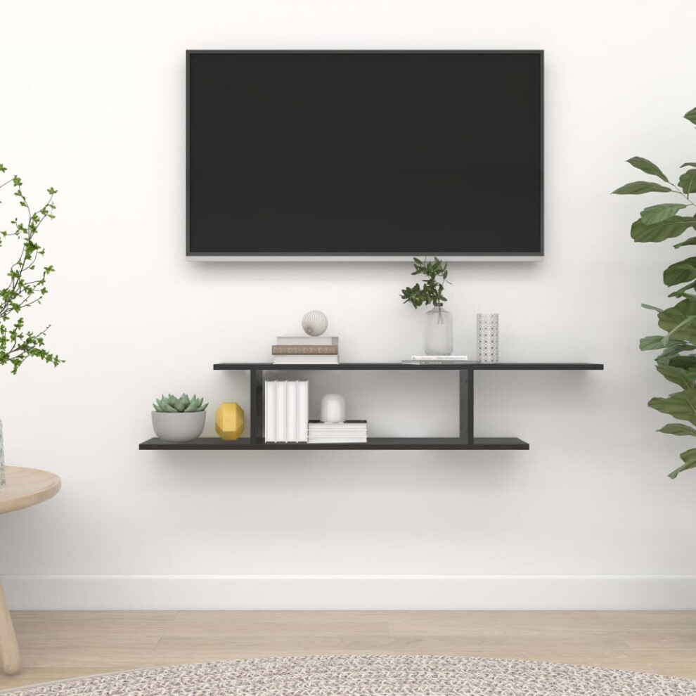 vidaXL Wall-Mounted TV Shelf Black Chipboard Hanging Wall Display Shelf Set