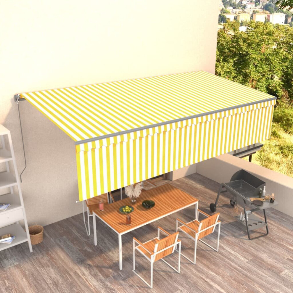 vidaXL Manual Retractable Awning with Blind 6x3m Yellow&White Outdoor Awning