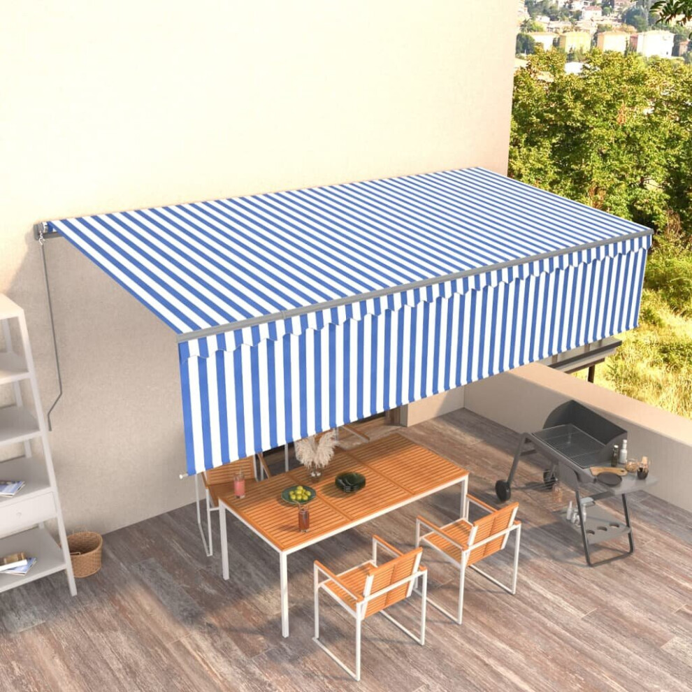 vidaXL Manual Retractable Awning with Blind 6x3m Blue&White Outdoor Awning