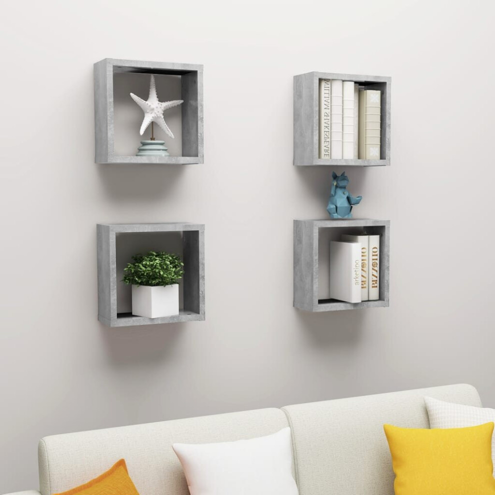 Vidaxl 4X Wall Cube Shelves Concrete Storage Wall Hanging Floating Shelf Grey