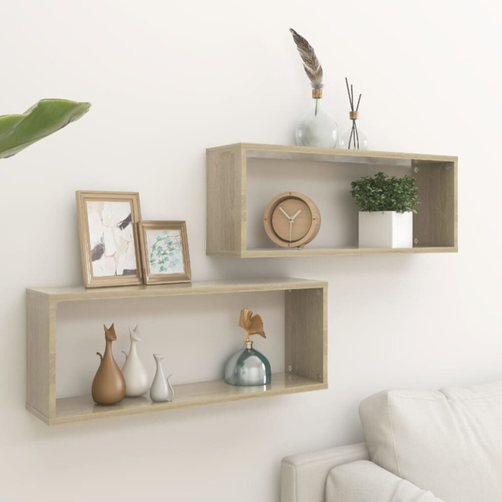 vidaXL 2x Wall Shelves Sonoma Oak Chipboard Home Wall-Mounted Floating Shelf