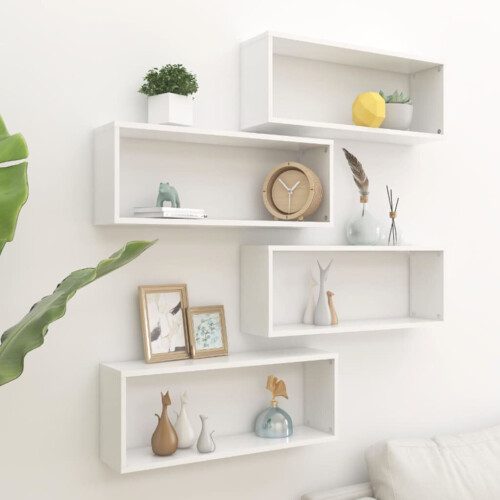 VidaXL vidaXL 4x Wall Shelf White Engineered Wood Wall-Mounted Floating Hanging Shelf