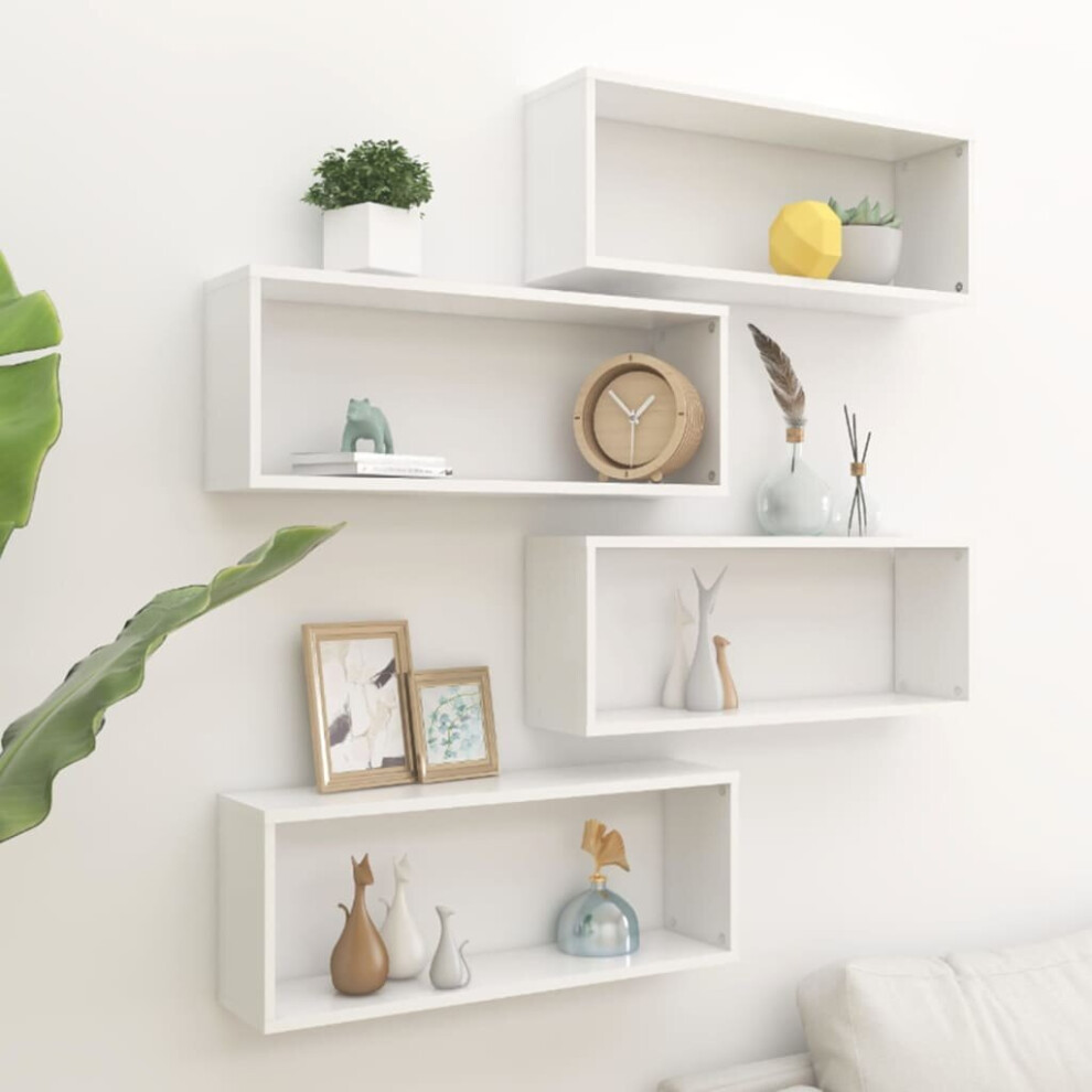 vidaXL 4x Wall Shelf White Engineered Wood Wall-Mounted Floating Hanging Shelf