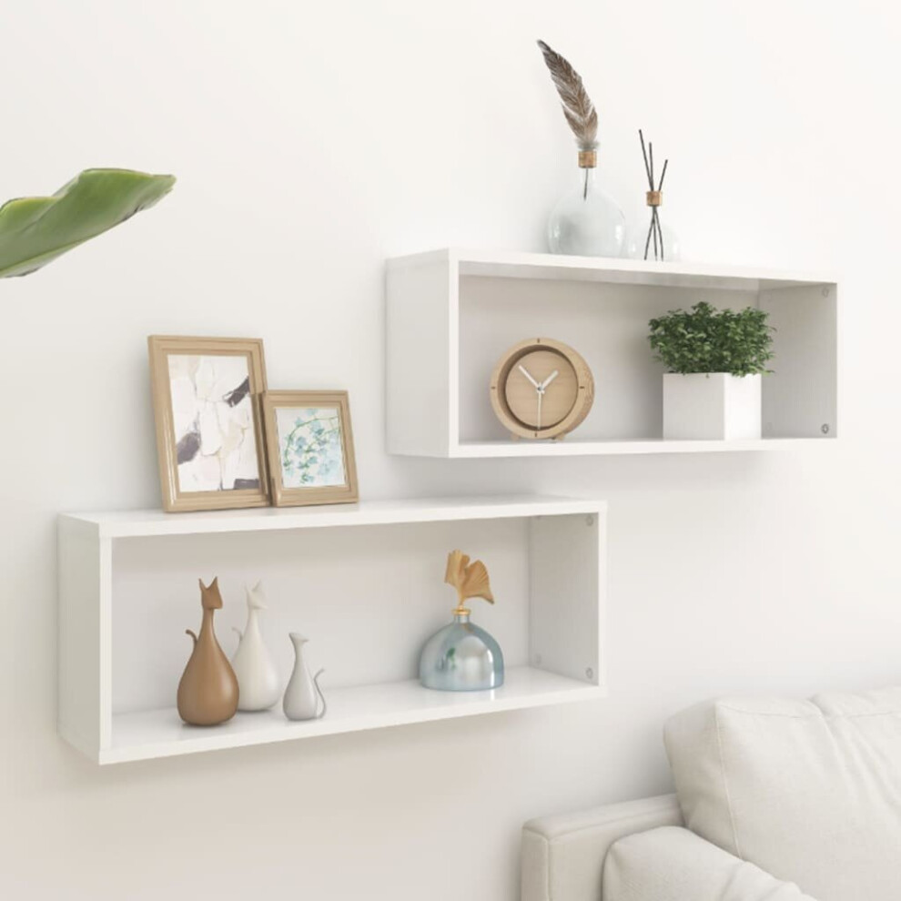 Vidaxl 2X Wall Shelf White Engineered Wood Wall-Mounted Floating Hanging Shelf